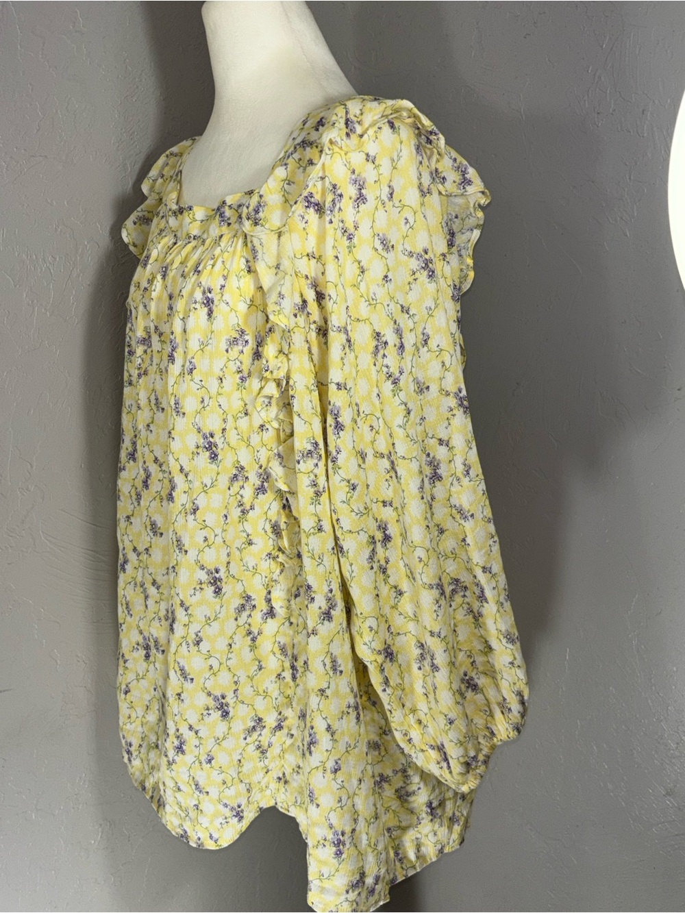 Chaps Yellow Floral Ruffle-Trim Peasant Blouse - Picture 4 of 14